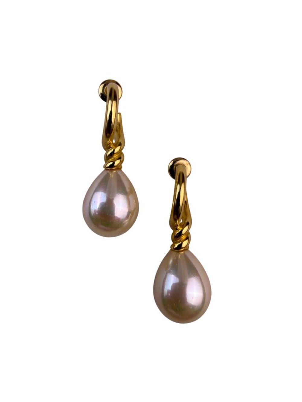 Vintage Gold Tone Faux Pearl Drop Earrings Elegant Womens Jewelry